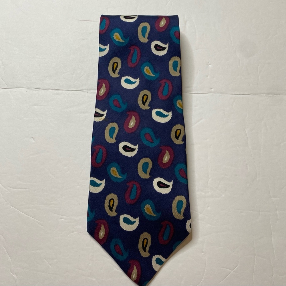 Sheaf & Caber Mens Navy Paisley 100% Italian Silk Tie Made in USA